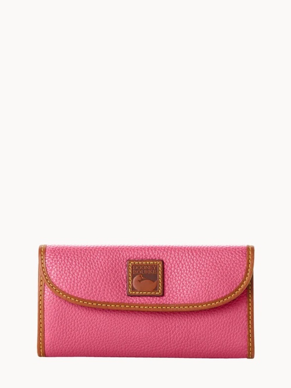 Dooney & Bourke Pink Pebble Leather Continental Wallet with Tan Trim